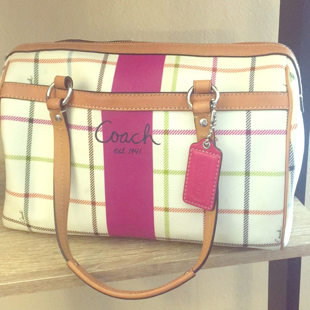 Colorful Pink Tattersall Coach Purse